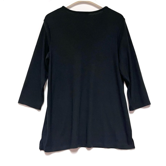 Quacker Factory Jewelled Neck Tunic Top Size Medium Black Knit Sparkly Colorful - Picture 3 of 8